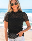 Megan Sheer Mesh Mock Neck Lettuce Top