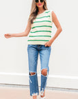 Stripe Round Neck Sleeveless Sweater Top