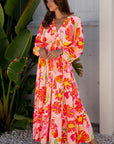 Floral V-Neck Puff Sleeve Maxi Dress