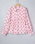 Stripe Textured Heart Flounce Sleeve Shirt