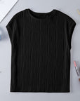 Plus Size Solid Wavy Textured Short Sleeve Tee