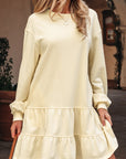 Solid Tiered Ruffle Hem Long Sleeve Dress
