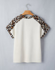 Leopard Patchwork Half Buttoned Short Sleeve Top
