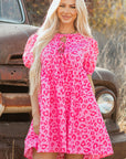 Leopard Puff Sleeve Tie-Front Mini Dress