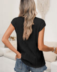 Wavy Textured Button V-Neck Casual Tee