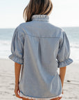 Aya Ruffle Short Puff Sleeve Summer Chambray Top