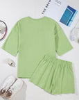 Solid Loose V-Neck Tee & Drawstring Shorts Set