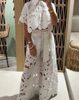 Crochet Floral Lace Button-down shirts & wide leg pant set