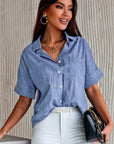 Denim Turn-Down Collar Short Sleeve Shirt