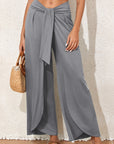 Solid Knotted Drop Waist Split Leg Pants