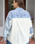 Plus Size Leopard Stripe Patchwork Button-Up Shirt