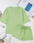 Solid Loose V-Neck Tee & Drawstring Shorts Set