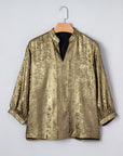 Metallic Split Neck 3/4 Sleeve Blouse