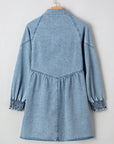 Molly Smocked Cuffs Flared Denim Shirt Mini Dress