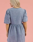 Denim Bow Bubble Sleeve Mini Dress
