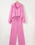 Solid V-Neck Pullover and Drawstring Sweatpants Set