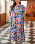 Plus Size Geometric Ruffle Sleeve Maxi Dress