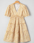 Floral V-Neck Short Sleeve Tiered Mini Dress