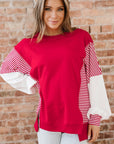 Stripe Leopard Patchwork Long Sleeve Sweatshirt