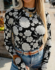 Floral Mesh Thumbhole Long Sleeve Top