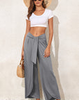 Solid Knotted Drop Waist Split Leg Pants