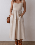 Della Pleated Sleeveless Long Dress