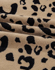 Plus Size Leopard Knit Lacy Trim Long Sleeve Sweater