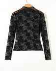 Floral Lace Sheer Mesh Long Sleeve Top