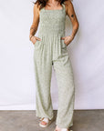 Floral Smocked Square Neck Sleeveless Jumpsuit
