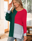 Colorblock Knit V-Neck Sweater