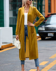 Velvet Open-Front Pocketed Cardigan