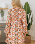 Floral Smocked V-Neck Bubble Sleeve Babydoll Dress