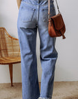 Madilyn Distressed Raw Hem Straight Leg High Waist Jeans