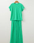 Solid Corded T-Shirt and Pants Set
