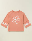 Flower Exposed Seam Wide Sleeve Top