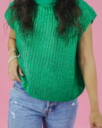 Solid Mock Neck Short Sleeve Knit Sweater