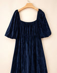 Plus Size Ruched Velvet Puff Sleeve Mini Dress