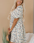 Floral Puff Sleeve Empire Waist Mini Dress