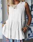 Solid Frilled Ruffle Tiered Tank Top