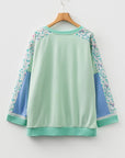 Plus Size Floral Patchwork Long Sleeve V-Neck Top