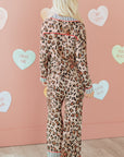 Leopard Colorblock Stripe Edge Shirt and Pants Pajama Set