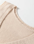Solid Ribbed Trim Deep V-Neck Sleeveless Tunic Sweater
