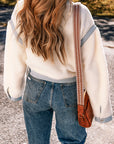 Solid Contrast Trim Buttoned Sherpa Jacket