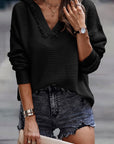Collins V Neck Ribbed Drop Shoulder Hooded Sweater