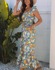 Floral Shirred High Waist Cut Out Jumpsuit