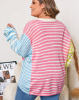Plus Size Stripe Reverse Seam Colorblock Sweater