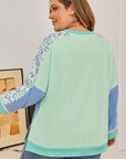 Plus Size Floral Patchwork Long Sleeve V-Neck Top
