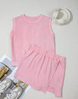 Aria 2 Pieces Mineral Wash Cotton Tank Top Lined Split Skirt Set
