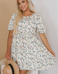 Floral Puff Sleeve Empire Waist Mini Dress