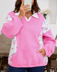 Plus Size Floral Patchwork Elastic Cuff Top